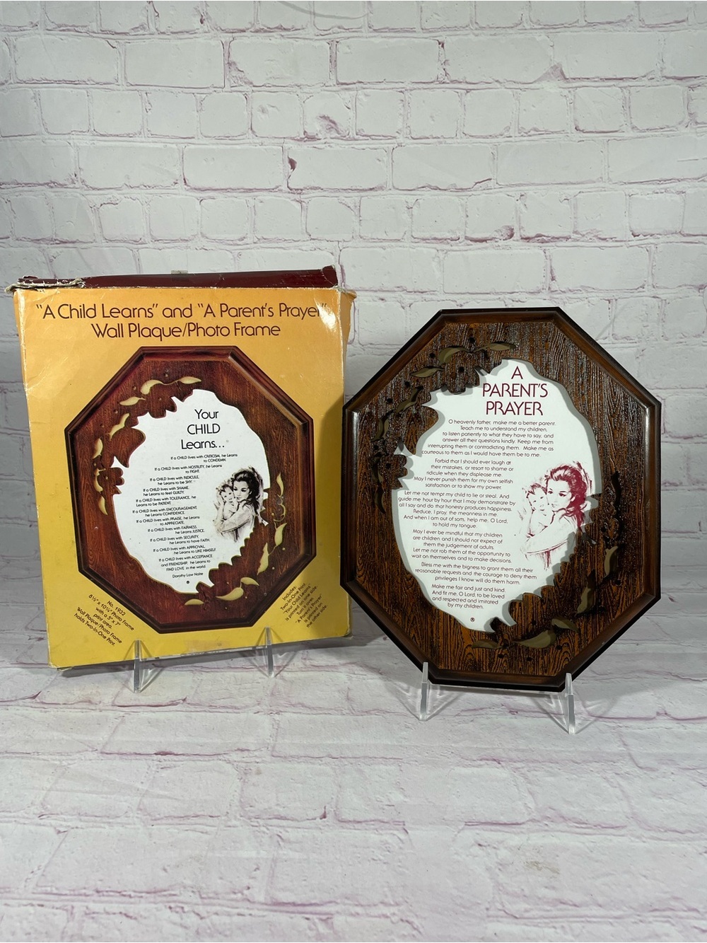Vintage A Child Learns and A Parents Prayer Wall Plaque Photo Frame